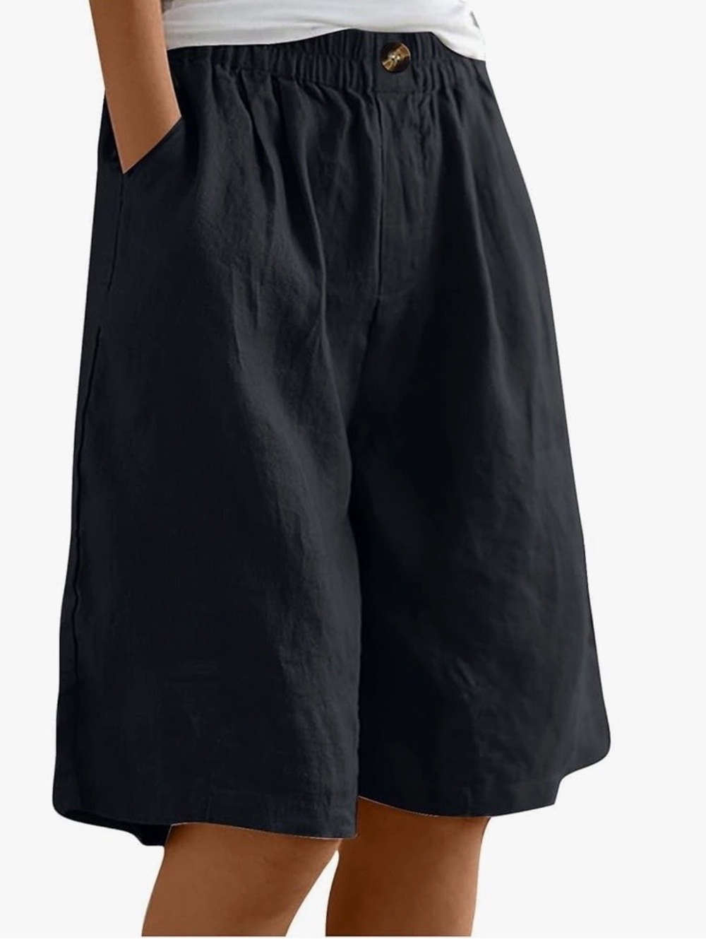Black High-Waist Wide Leg Bermuda Shorts